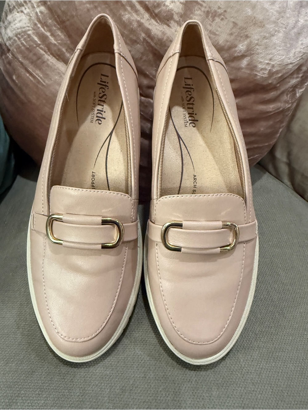 Life Stride Blush Pink Loafers with Gold Accent